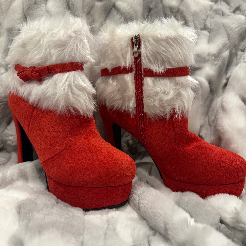 Christmas Faux Fur Mrs Claus Heeled Booties